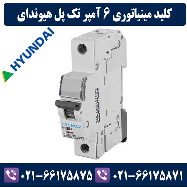 کلید مینیاتوری تک پل 6 آمپر هیوندای کلید مینیاتوری تک پل 6 آمپر هیوندای