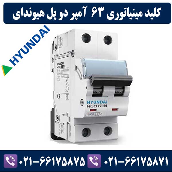 کلید مینیاتوری دو پل 63 آمپر هیوندای کلید مینیاتوری دو پل 63 آمپر هیوندای